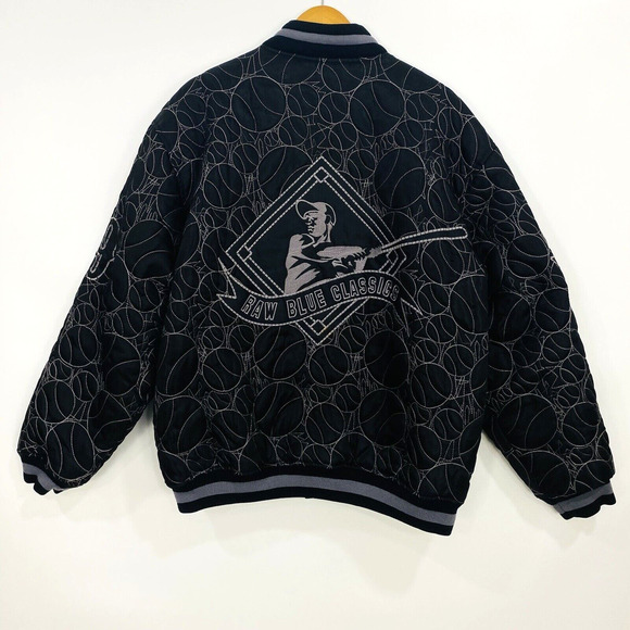 Raw Blue Classics First Team Men's Bomber Jacket Large Black Gray Button Up - Picture 4 of 15